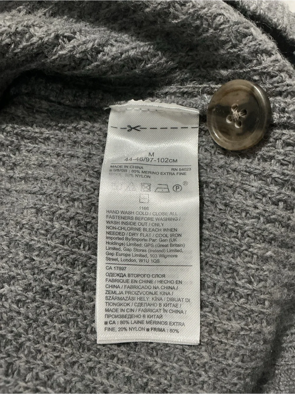Banana Republic Merino Wool Waffle Knit Mock-Neck Henley Sweater Gray Size M